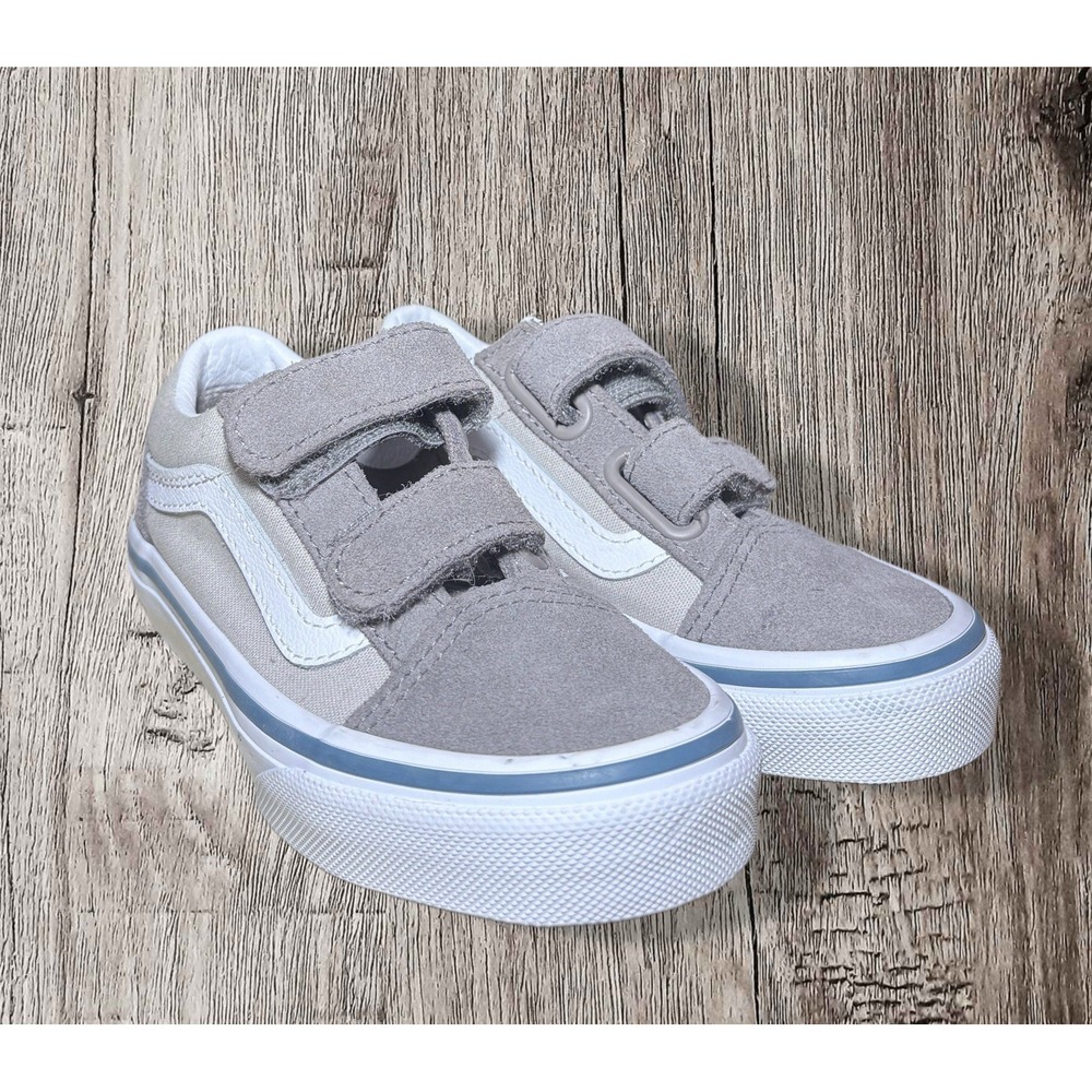 Vans Kids Gray and White Velcro Skate Sneakers